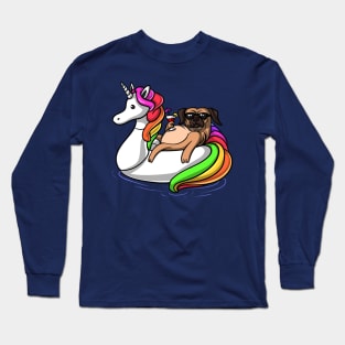 Pug Dog Riding Unicorn Float Long Sleeve T-Shirt